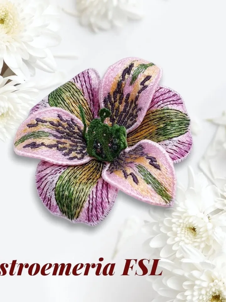Alstroemeria FSL machine embroidery design FSL brooch embroidery pattern Floral motif Flower FSL Free standing lace Brooch