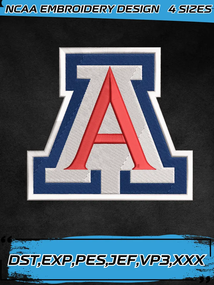 Arizona Wildcats Logos Embroidery Design,NCAA Logo Embroidery Design,Machine Embroidery Design File,4 Sizes, Digital Download