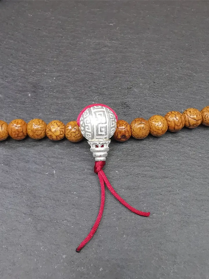 Gandhanra Handmade Tibetan Guru Bead,T-drilled 3-Hole Bead for Prayer Bead,Sterling silver Connector Bead for Mala Accessories