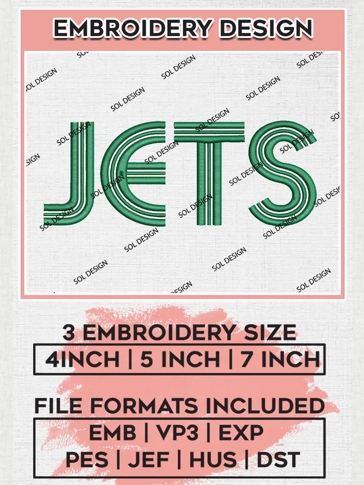 New York Jets Wordmark Logo Embroidery Design Files, NFL Jets, NFL Logo Embroidery Files, NFL New York Jets Machine Embroidery Design, Digital Download