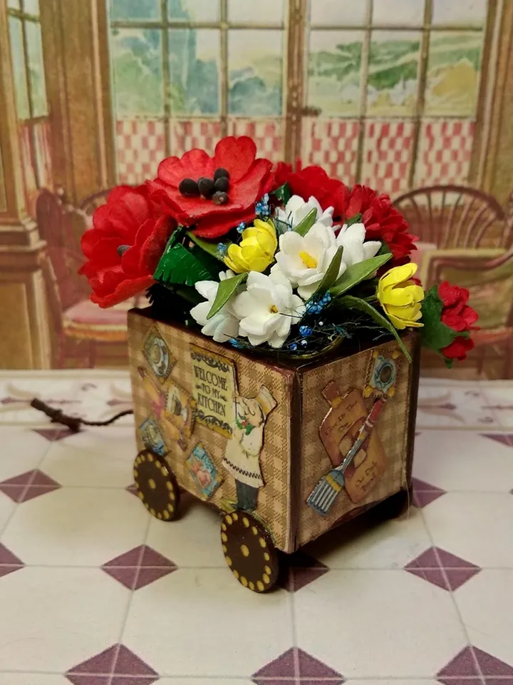 Toy trolley. Toy for dolls. Puppet miniature.1:12 scale.