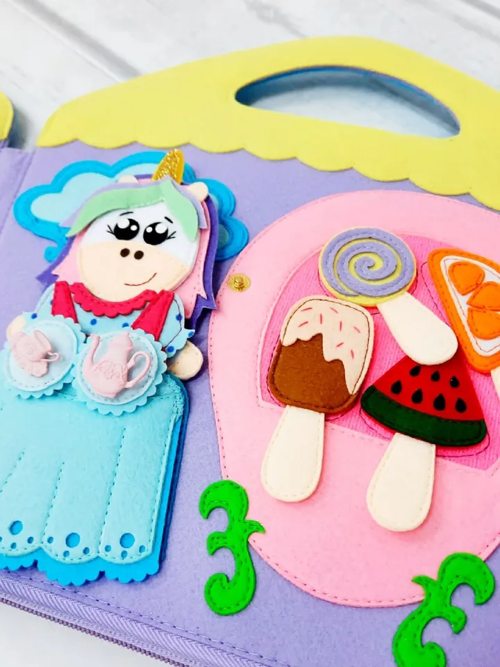 Magic unicorn house, Doll house and toy with clothes, Little girls handbag, Felt books for toddlers