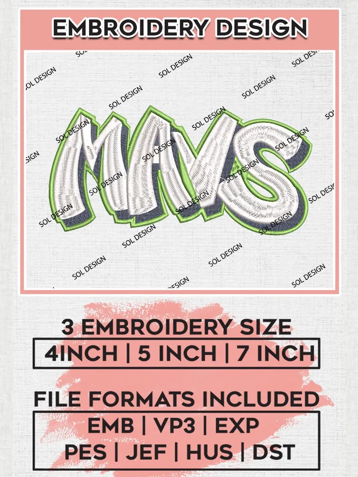 NBA Dallas Mavericks Text Logo Embroidery Designs, Dallas Mavericks Embroidery Design Files, NBA Machine Embroidery Designs, NBA Embroidery Designs, Digital Download