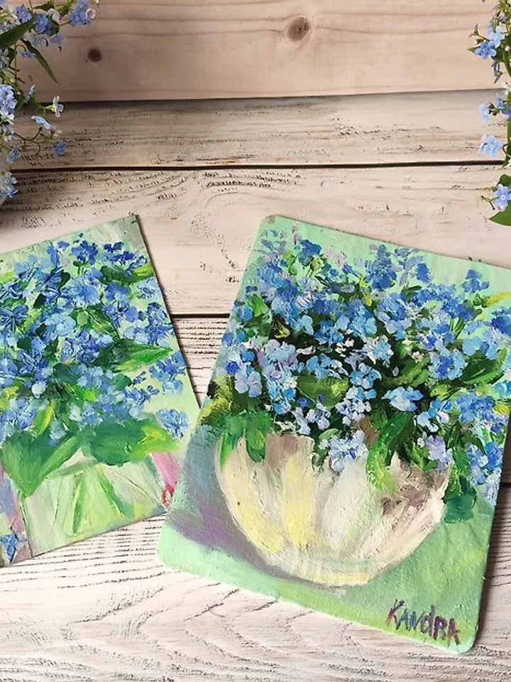 Forget me nots Painting Bluebonnet Original Oil Art Floral Artwork