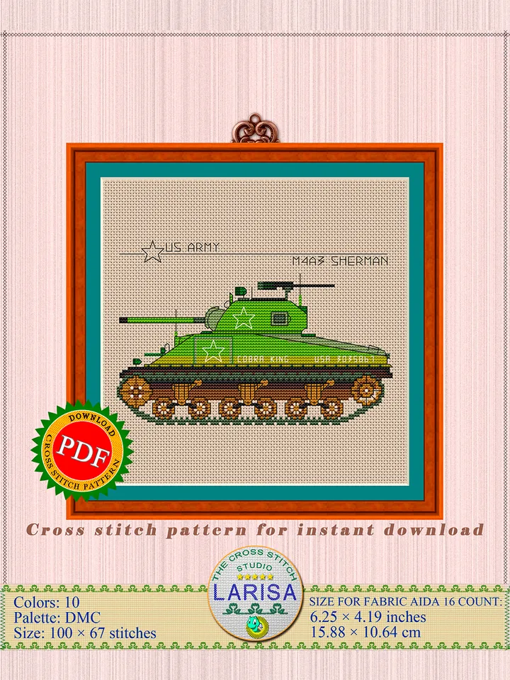 M4 Sherman Cross Stitch Pattern | Medium Tank Sherman Chart
