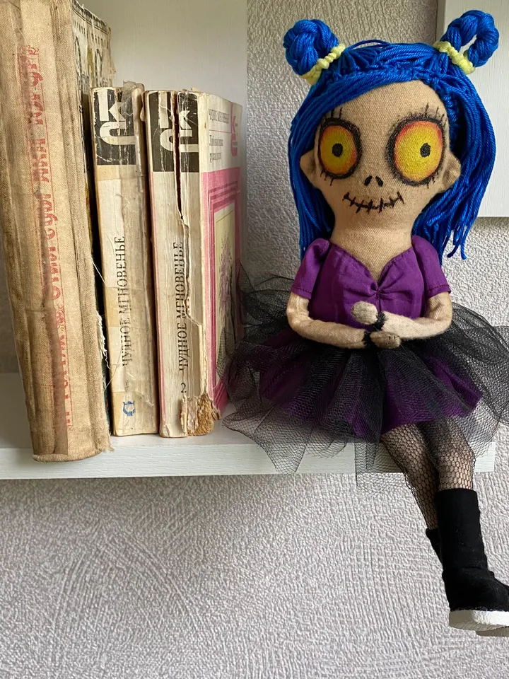 Scary doll . Halloween doll . Creepy doll . Book shelf sitter . Handmade rag doll .