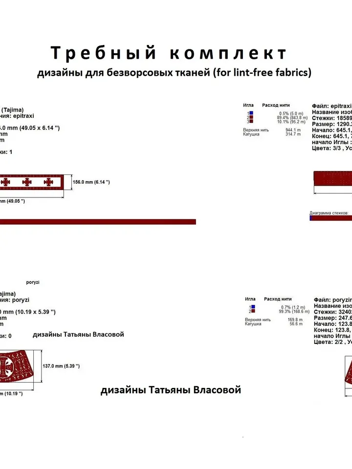 Details of the vestments.The required set. Designs for an industrial machine.