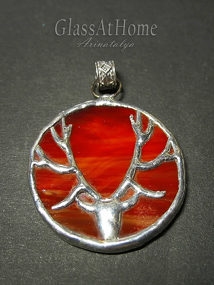 Deer antler jewelry, Deer head necklace, Noel, Yule jewelry. Christmas deer, stag head pendant
