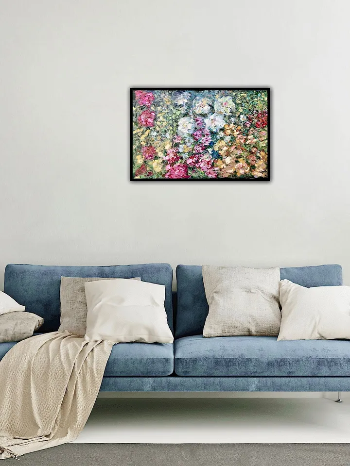 Flower garden,original oil impasto painting on canvas,floral landscape painting,pink white flowers painting on large canvas,wall decoration