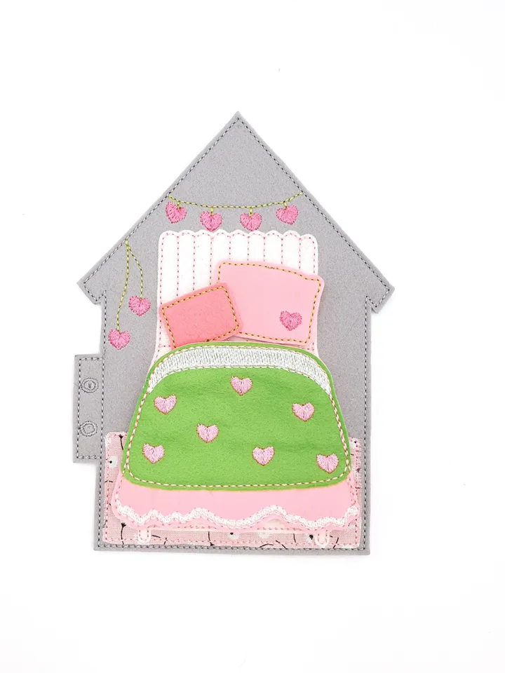 Dollhouse Quiet Book Pages ITH Embroidery Design Set (4 Rooms), Felt Activity Book Pattern, Miniature House Toy 5x7 Hoop