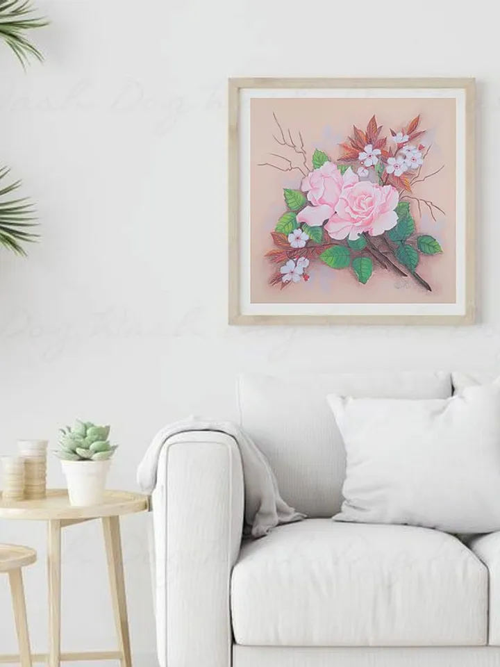 Roses Painting Cherry Blossom Original Art Floral Wall Art Pink Flower Painting