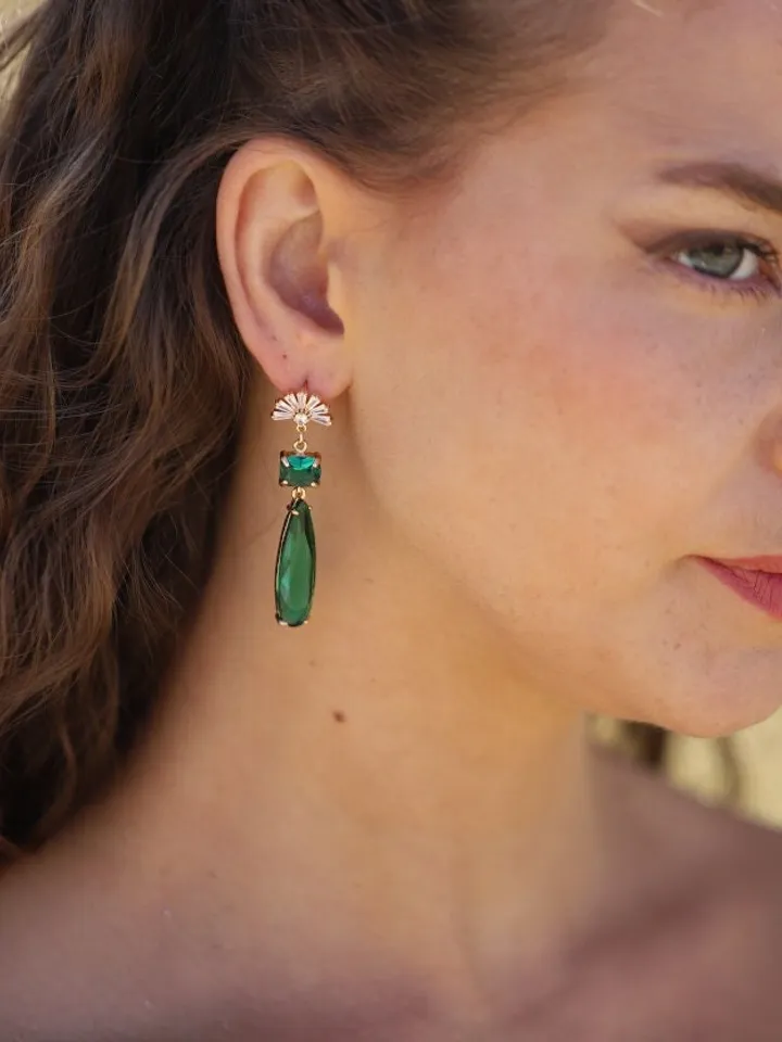 Art Deco Wedding Earrings, Emerald Green Boho Bridal Earrings, Swarovski Crystal Statement Wedding Earrings, Gatsby Earrings, Bridal Jewelry