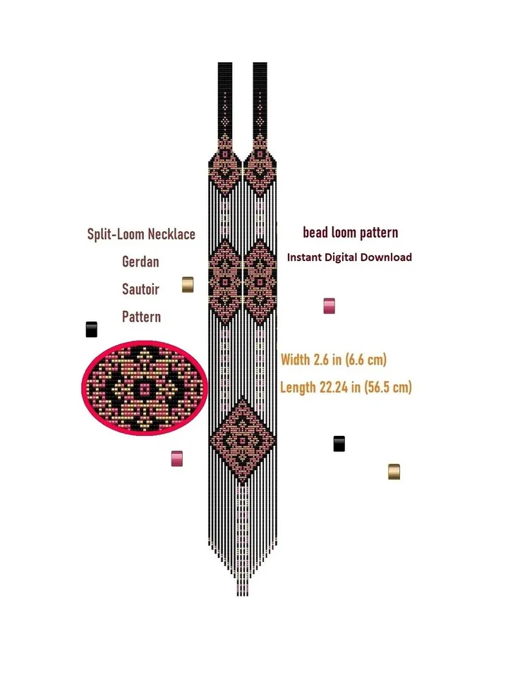Bead loom pattern, scheme for a Gerdan-Split-Loom Necklace, Beaded Sautoir, Beading Loom only Pattern, Instant Download, PDF