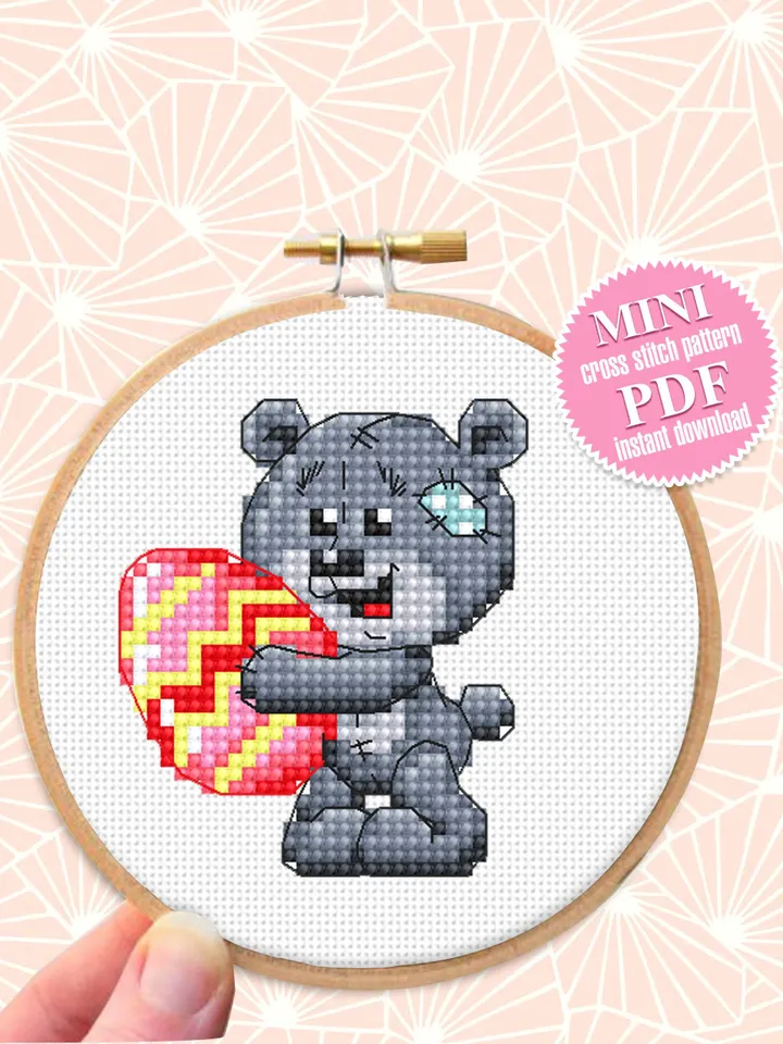 Small bear cross stitch pattern download PDF Easter cross stitch chart, Easter egg cross stitch, Easter ornament, Easter home decor #T3