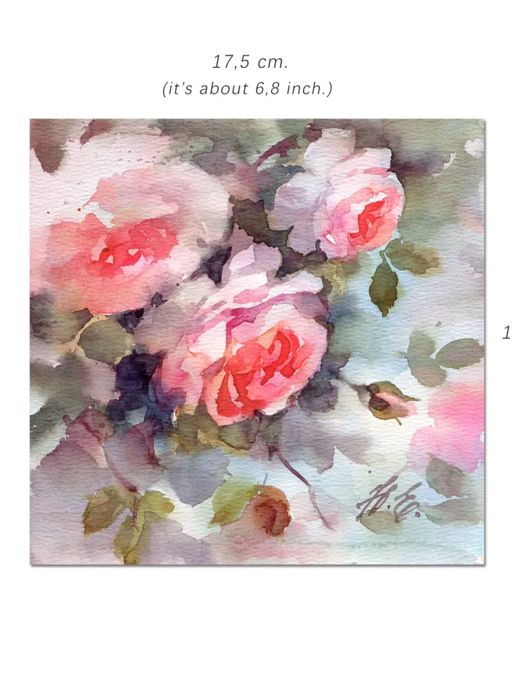 Pink roses painting Small watercolor art