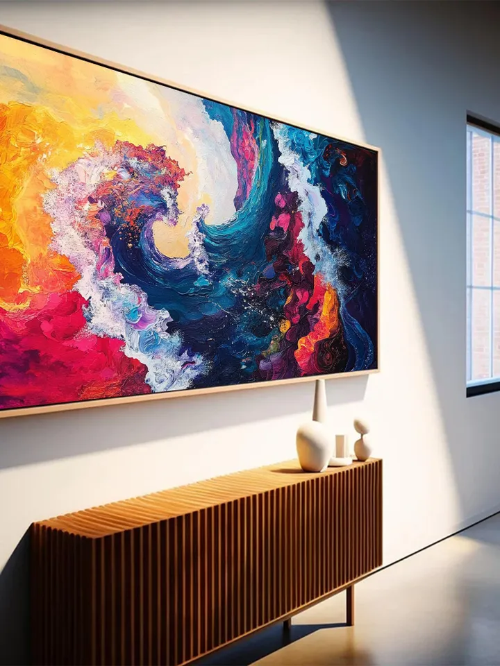 Original Hand-Painted Abstract Oil Painting on Canvas | Colorful Ocean Wave Art | Stunning Red, Blue, Yellow Decor for Living Room or Office