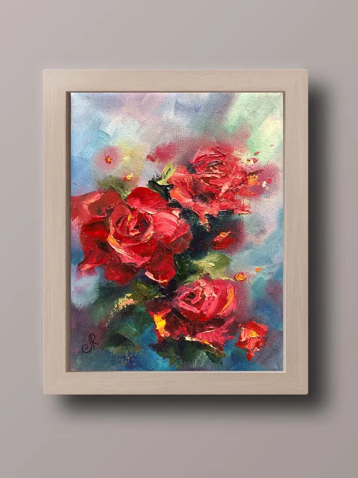 Roses Original Painting Red Floral Wall Art Roses Painting Flowers Still life