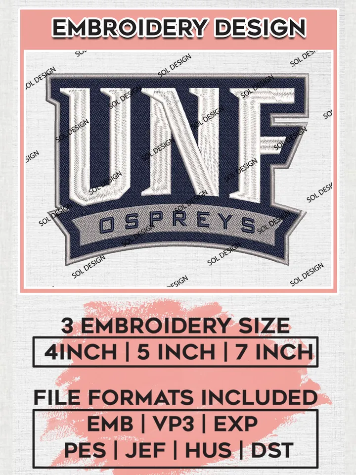 UNF Ospreys College Football Team Word Logo embroidery designs, NCAA North Florida Ospreys Logo Machine embroidery files, NCAA Team Logo embroidery designs, NCAA Game Day Machine embroidery designs, Digital Download