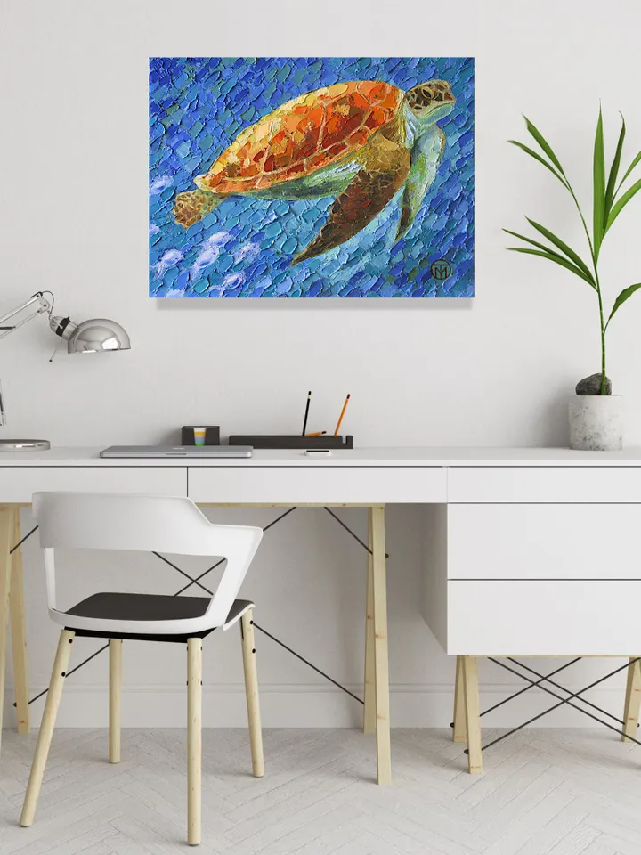 Sea Turtle Painting Animal Original Art Ocean Painting On Canvas Art Impasto Hawaii Wall Art 12" x 16" By Colibri Art