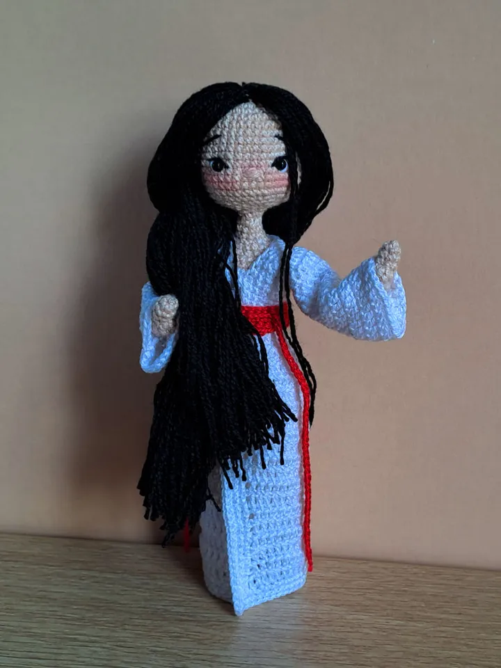 Asian crochet doll, japanese doll, handmade doll, japanese girl, unique doll