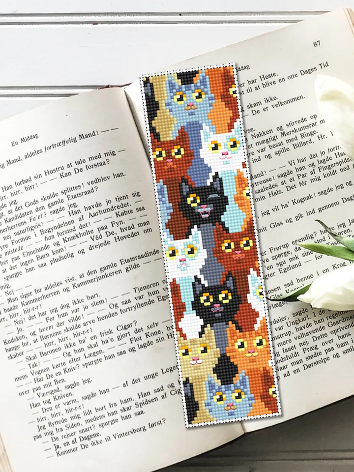 Cat bookmark cross stitch pattern PDF download Funny cats cross stitch chart, Modern handmade bookmark digital PDF, Cat lover gift #B199