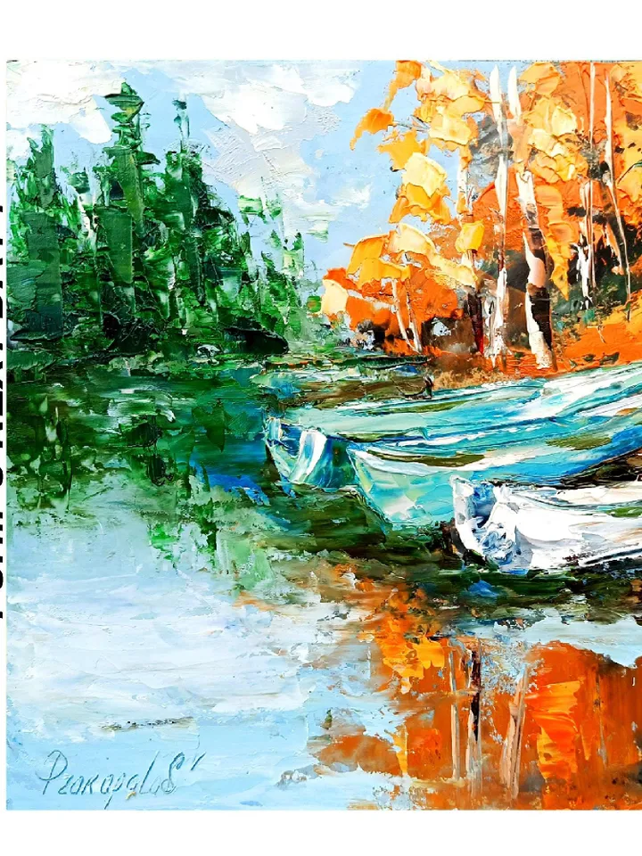 Michigan Painting Impasto Original Art boats painting National Park Wall Art boats Small Painting Original Art Gifts by ArtProkopaloSv