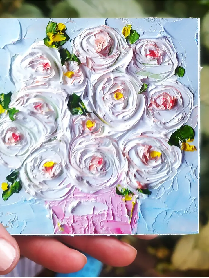 Ranunculus Painting Flowers Original Art 4 x 4 Ranunculus Art Impasto Oil Painting Floral painting by ArtProkopaloSv