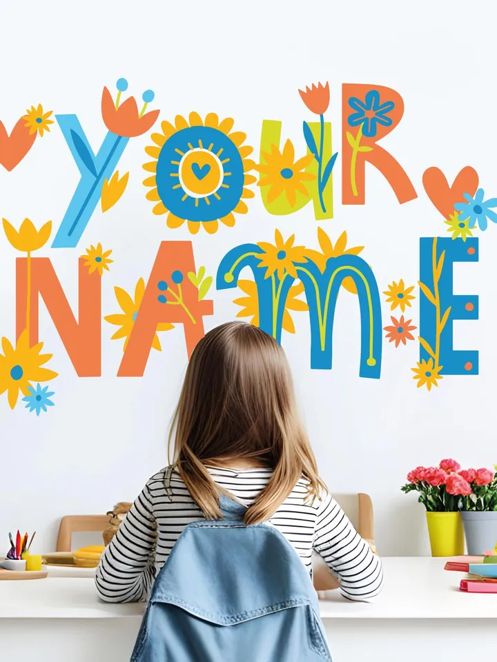 Personalized Name Wall Decals Flowers Kids Stickers el147