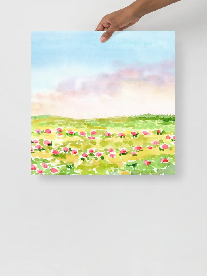 Wildflower Field Landscape, Impressionist Watercolor Painting, Summer Flowers Field, Vintage Decor Print, Meadow Painting, Colorful Flowers