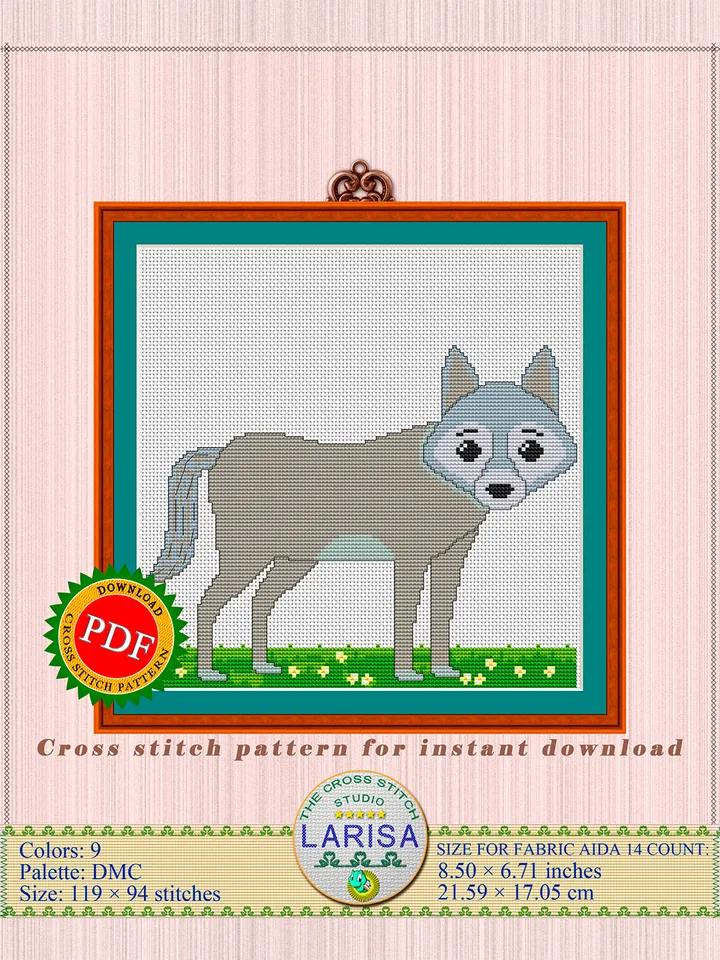 Wolf Cross Stitch Pattern | Bewildered Wolf Pattern | Gray Wolf