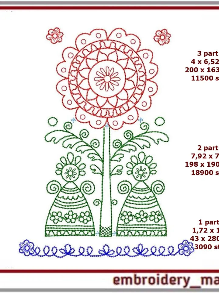 Machine embroidery design Single color chain stitch folk style by Embroidery Manavi 05
