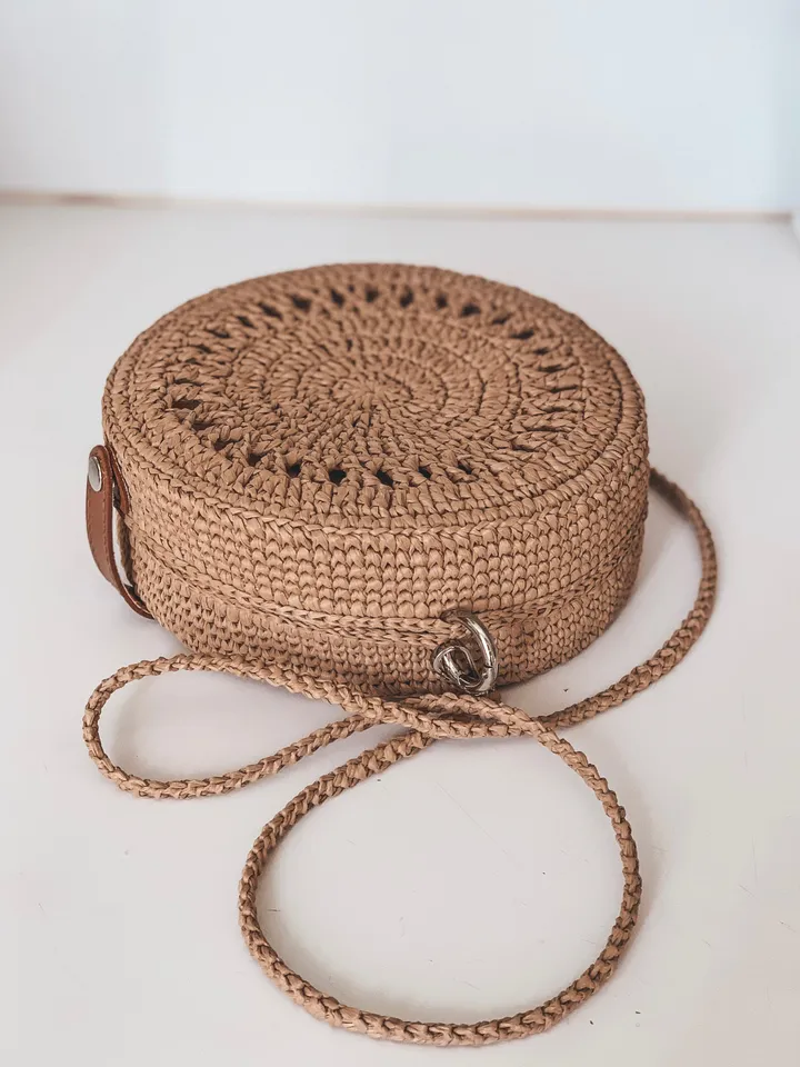 Crochet bag round with raffia yarn pattern PDF, digital instant download