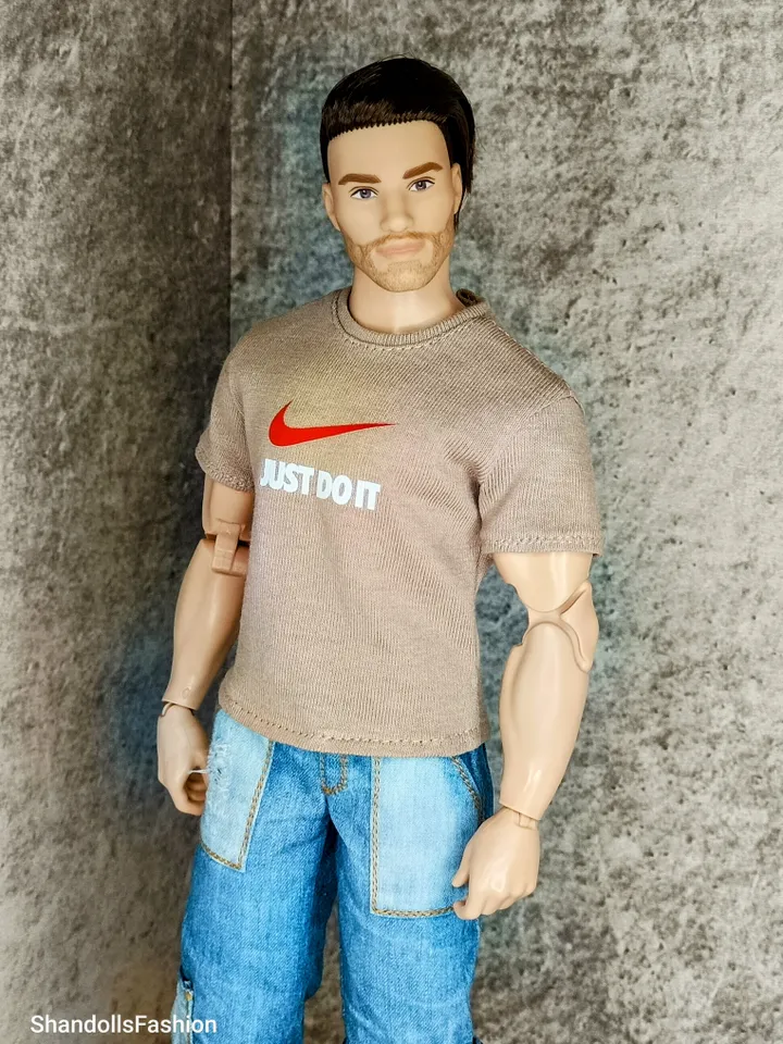 Beige Sports T-Shirt with Print for Ken and Ken the Athlete and other similar dolls