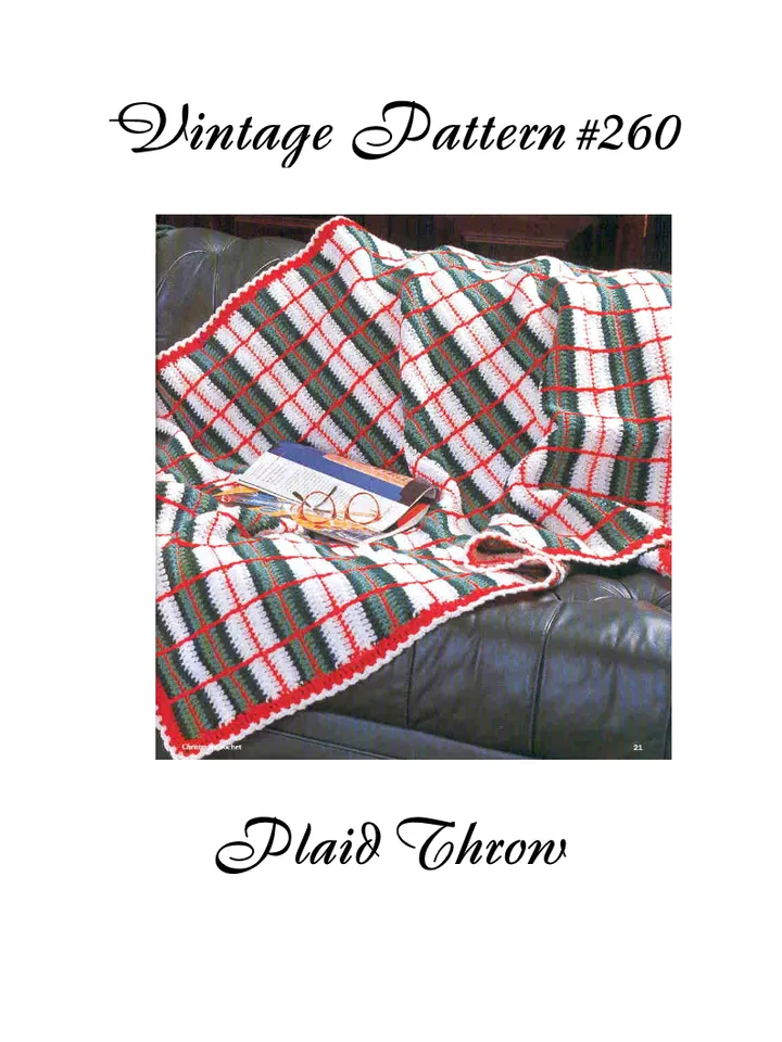 Christmas Plaid Throw Afghan Vintage Crochet Pattern 260 PDF