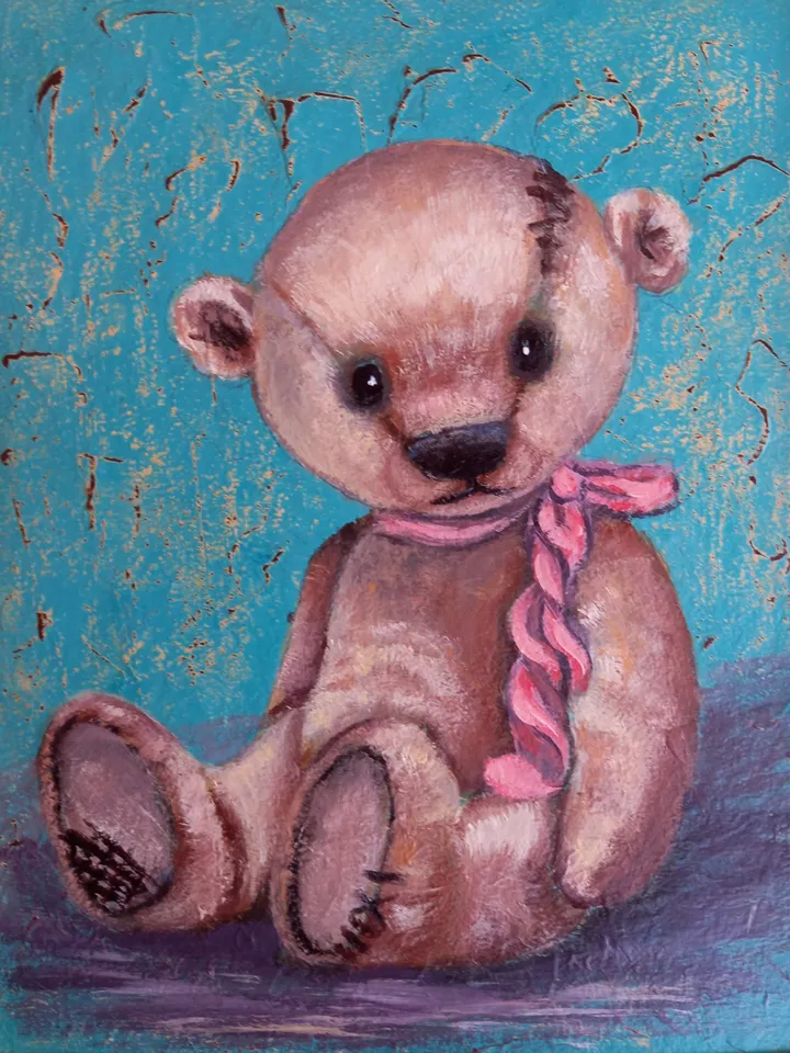 Teddy bear original oil painting 20x25 cm