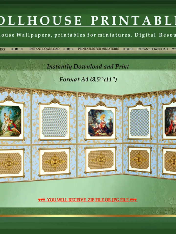Wallpapers- Set 19-v2 | Printables for Dollhouses and Unique Miniature Projects | Digital Downloads | in Scale 1/12th