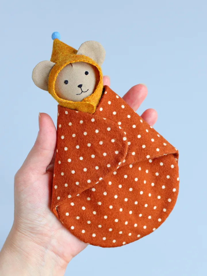2 PDF Mini Bear Stuffed Animal with Baby Set and Hooded Sleeping Basket Sewing Patterns Bundle