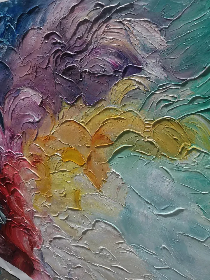 Original Abstract Colorful Waves Oil Painting on Canvas | Blue, Pink, and Gold | Wall Art for Modern Home Decor Large Wall Art | Bedroom Art