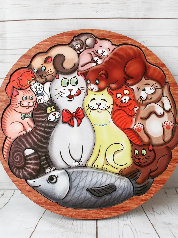 Wooden Puzzle - Cats, Toddler Toys Age 3 4 5 6 year, Wood Montessori animals