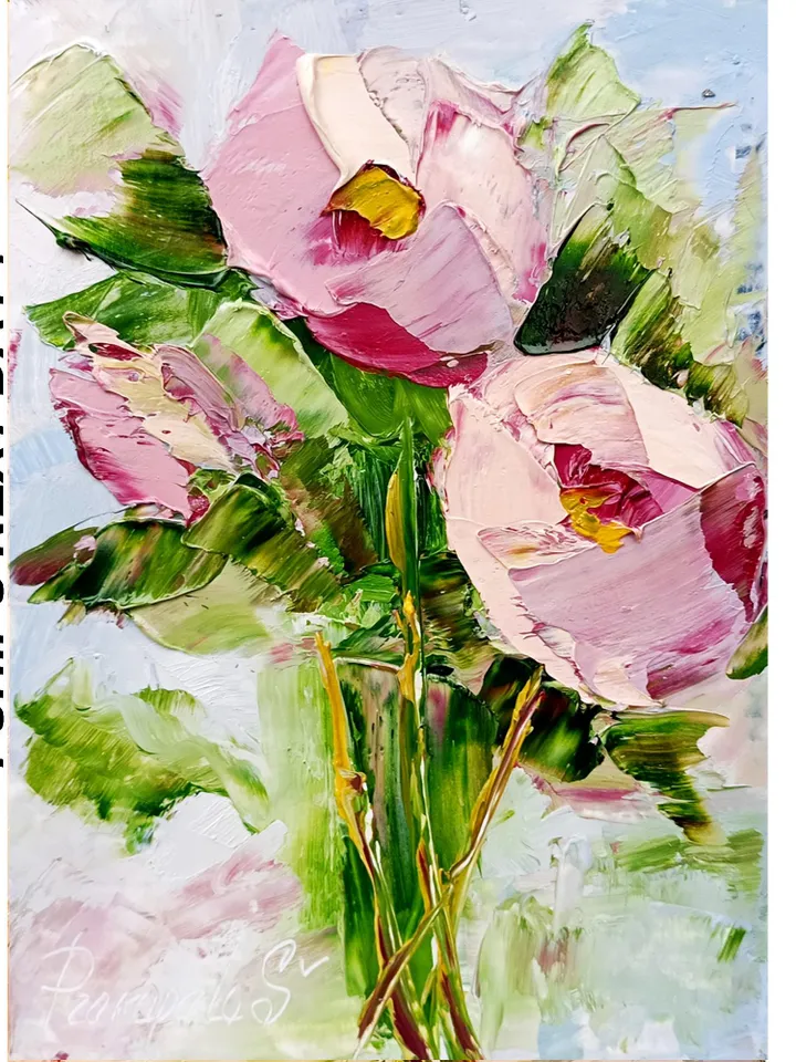 Peonies original oil painting Flowers art. Original art Small painting Peony wall art Pink peonies artwork Floral wall decor Mini art 7x5 in