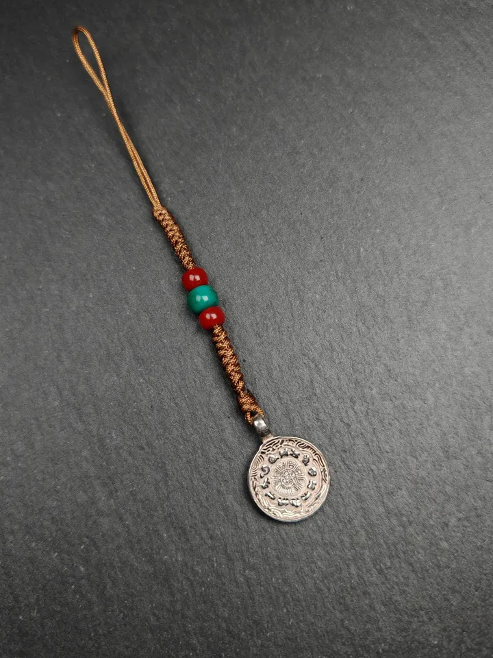 Gandhanra Handmade Tibetan Buddhist Calendar Badge,Melong Mirror, SIPAHO Amulet for Phone or Bage Pendant,Made of Sterling Silver