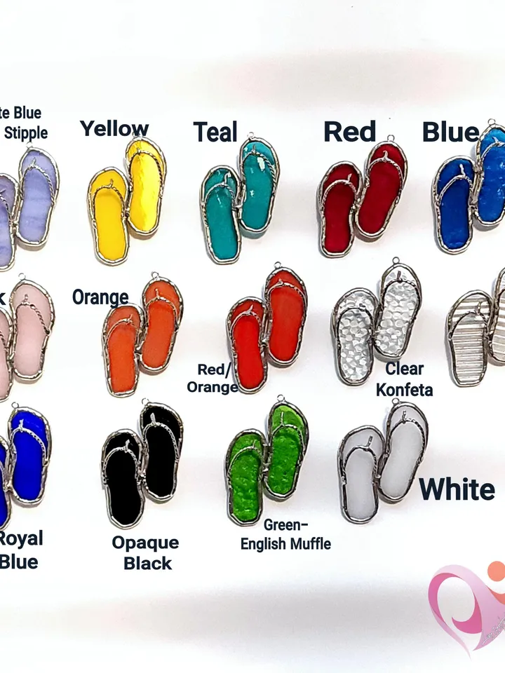 Real Stained Glass Flip Flop Car Charm or Bag Charm Suncatcher for Beach Lovers Cute Rear View Mirror Decoration Unique Purse Accessory
