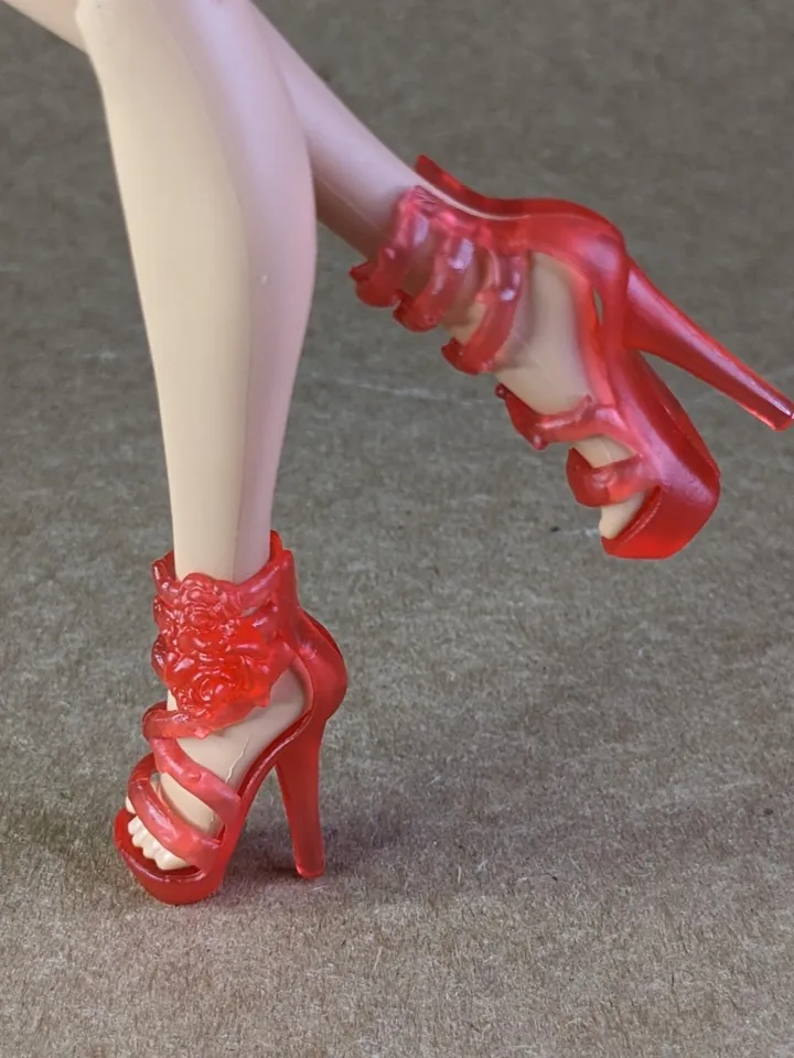 Red transparent sandals with high heels for 10.5 inch female dolls (MH, EAH)