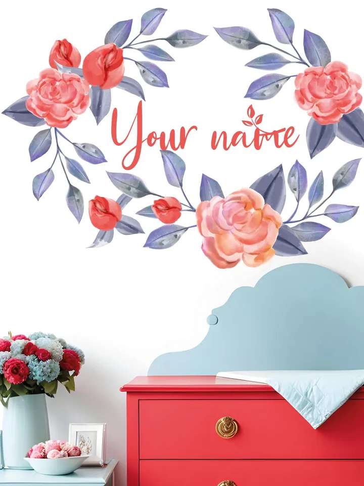 Personalized Name Wall Decals Flowers Wrench Kids Stickers el196