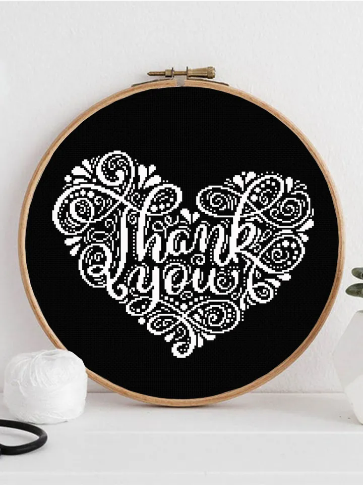 Heart thank you cross stitch pattern PDF download Heart mandala cross stitch chart, Heart embroidery digital PDF, Quote cross stitch #M233