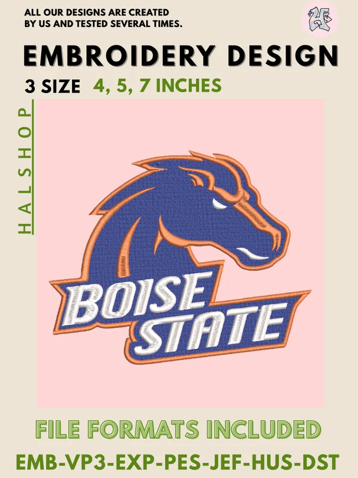 NCAA Boise State Broncos Round Logo Embroidery, NCAA Boise State Broncos Logo Embroidery Files, NCAA Teams, Machine Embroidery Designs, Digital Download