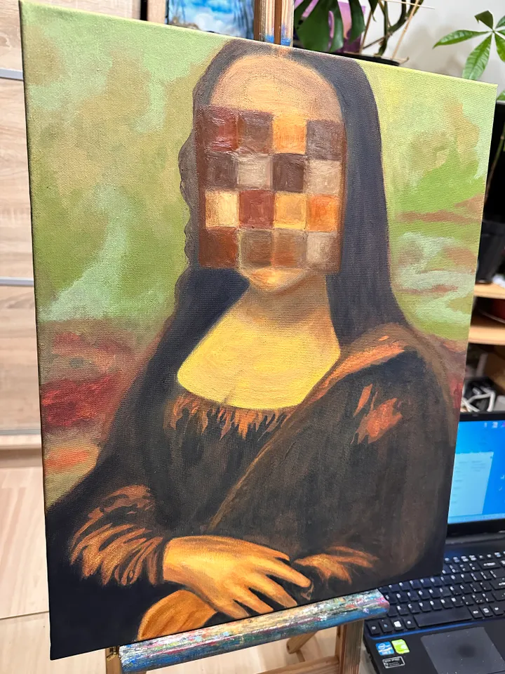 Original painting Portrait of Gioconda \ Mona Lisa\ Women People Modern Art Stretched Acrylic Canvas 20 x16 inches 50 x40 cm Wall Decor