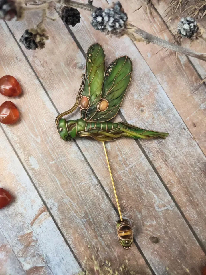 Grasshopper pin, Grasshopper brooch,Green insect pin