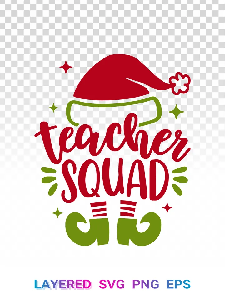 🎅 Teacher Squad PNG SVG Christmas, Elf Teacher Cricut Clipart