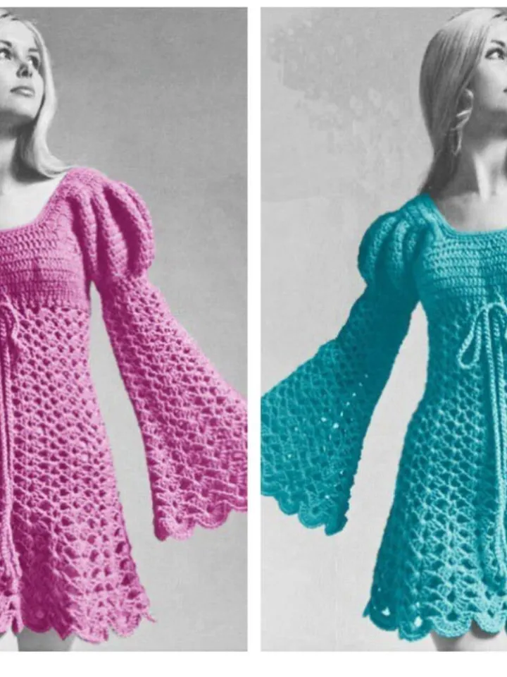 Dress Crochet Pattern ,  easy dress crochet, women dress flared sleeves, dress pattern,